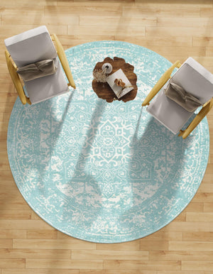 Aqua 7' 10 x 7' 10 Richmond Round Area Rug Vintage Distressed Look Traditional Design Carpet for Unique Home Interior Design for Sale at Rug Engine