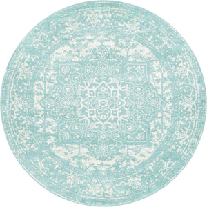 Aqua 7' 10 x 7' 10 Richmond Round Area Rug Vintage Distressed Look Traditional Design Carpet for Unique Home Interior Design for Sale at Rug Engine