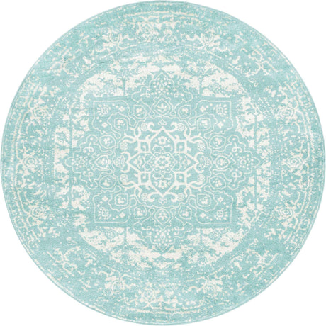 Aqua 7' 10 x 7' 10 Richmond Round Area Rug Vintage Distressed Look Traditional Design Carpet for Unique Home Interior Design for Sale at Rug Engine