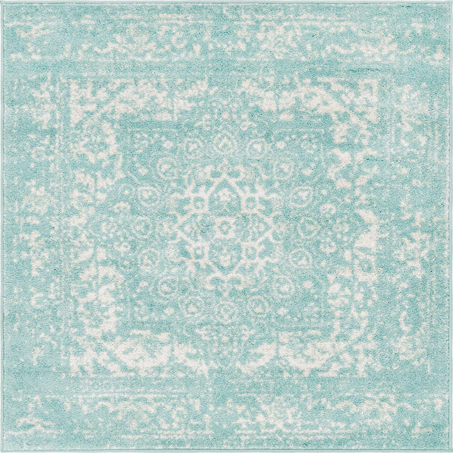 Aqua 4' 1 x 4' 1 Richmond Square Area Rug Vintage Distressed Look Traditional Design Carpet for Unique Home Interior Design for Sale at Rug Engine