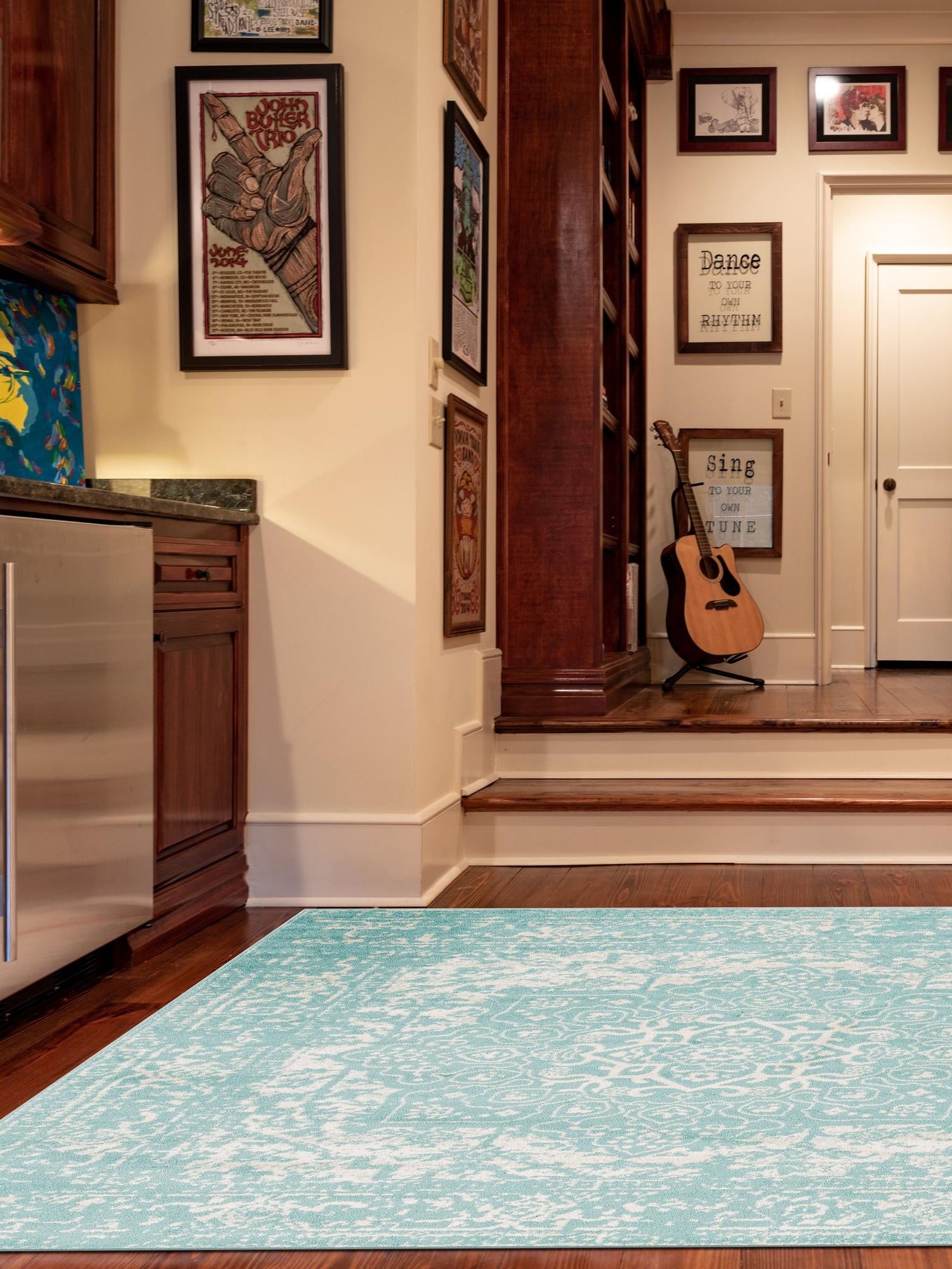 Aqua 5' 3 x 5' 3 Richmond Square Area Rug Vintage Distressed Look Traditional Design Carpet for Unique Home Interior Design for Sale at Rug Engine