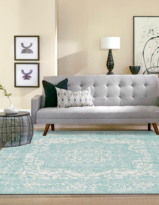 Aqua 5' 3 x 5' 3 Richmond Square Area Rug Vintage Distressed Look Traditional Design Carpet for Unique Home Interior Design for Sale at Rug Engine