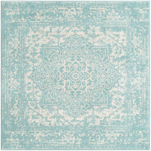 Aqua 5' 3 x 5' 3 Richmond Square Area Rug Vintage Distressed Look Traditional Design Carpet for Unique Home Interior Design for Sale at Rug Engine