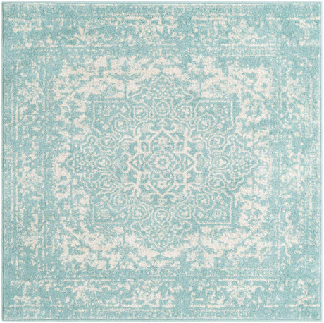 Aqua 5' 3 x 5' 3 Richmond Square Area Rug Vintage Distressed Look Traditional Design Carpet for Unique Home Interior Design for Sale at Rug Engine