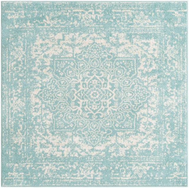 Aqua 5' 3 x 5' 3 Richmond Square Area Rug Vintage Distressed Look Traditional Design Carpet for Unique Home Interior Design for Sale at Rug Engine