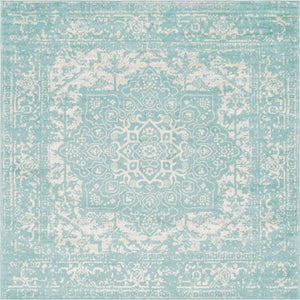 Aqua 7' 10 x 7' 10 Richmond Square Area Rug Vintage Distressed Look Traditional Design Carpet for Unique Home Interior Design for Sale at Rug Engine