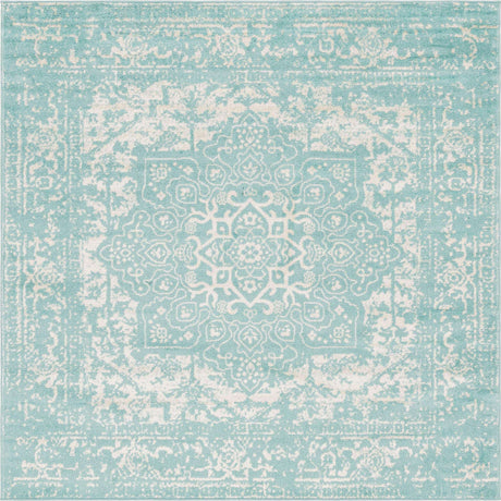 Aqua 7' 10 x 7' 10 Richmond Square Area Rug Vintage Distressed Look Traditional Design Carpet for Unique Home Interior Design for Sale at Rug Engine
