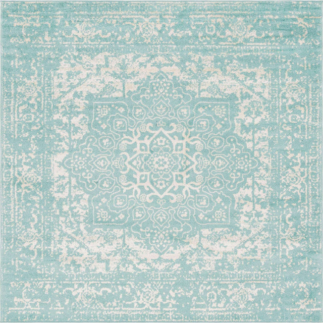 Aqua 7' 10 x 7' 10 Richmond Square Area Rug Vintage Distressed Look Traditional Design Carpet for Unique Home Interior Design for Sale at Rug Engine