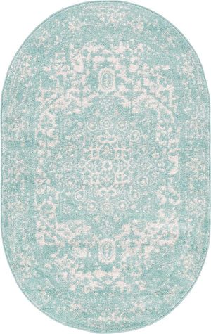 Aqua 3' 1 x 5' 3 Richmond Oval Area Rug Vintage Distressed Look Traditional Design Carpet for Unique Home Interior Design for Sale at Rug Engine