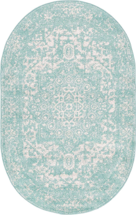 Aqua 3' 1 x 5' 3 Richmond Oval Area Rug Vintage Distressed Look Traditional Design Carpet for Unique Home Interior Design for Sale at Rug Engine