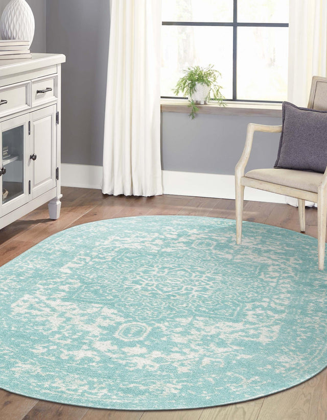 Aqua 3' 1 x 5' 3 Richmond Oval Area Rug Vintage Distressed Look Traditional Design Carpet for Unique Home Interior Design for Sale at Rug Engine