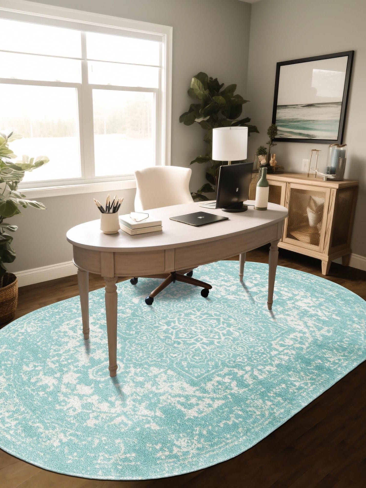Aqua 3' 1 x 5' 3 Richmond Oval Area Rug Vintage Distressed Look Traditional Design Carpet for Unique Home Interior Design for Sale at Rug Engine