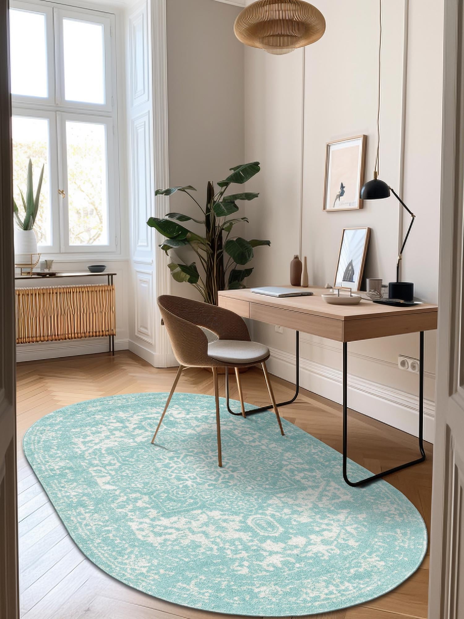 Aqua 3' 1 x 5' 3 Richmond Oval Area Rug Vintage Distressed Look Traditional Design Carpet for Unique Home Interior Design for Sale at Rug Engine