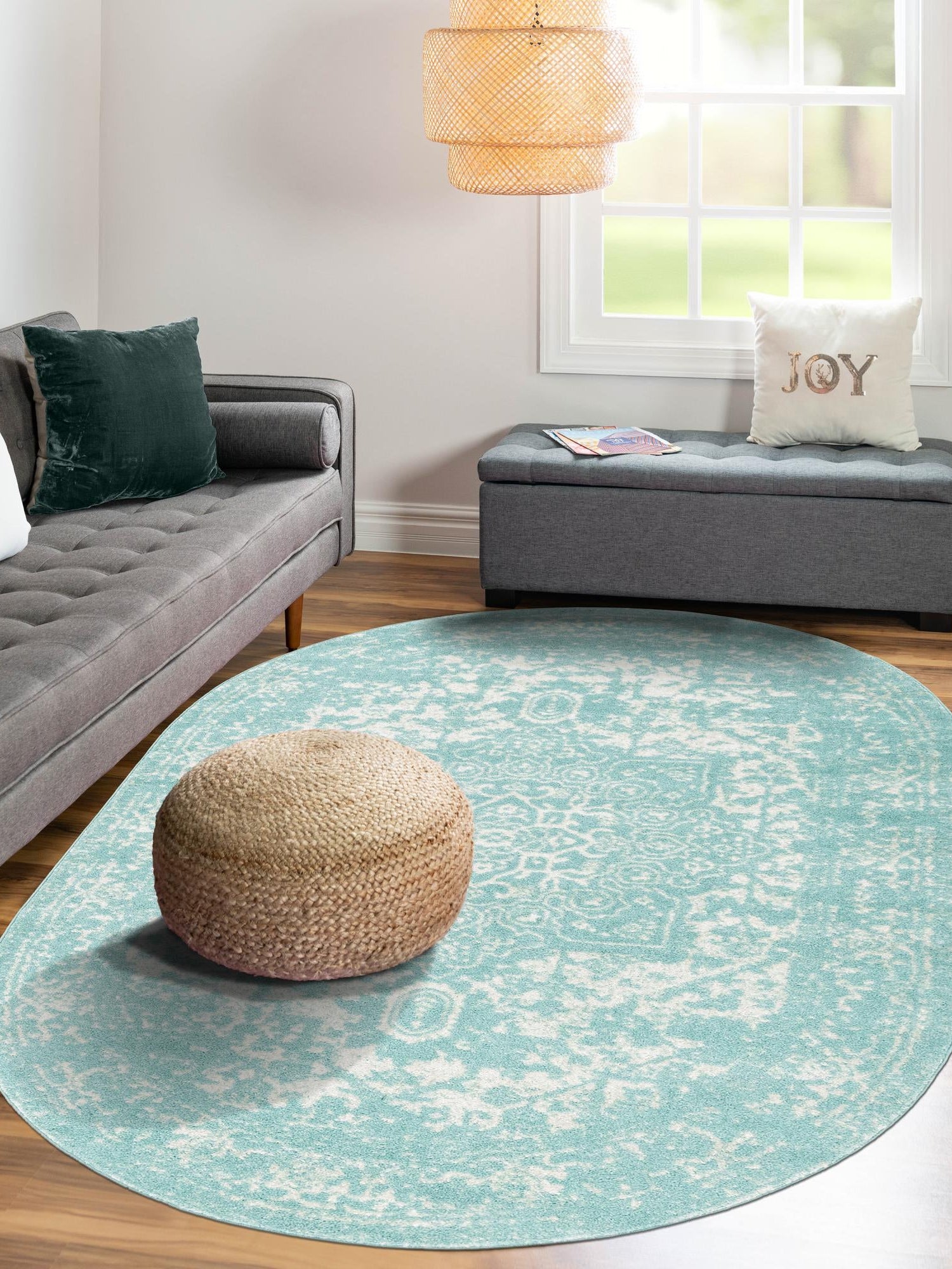 Aqua 7' 10 x 10' Richmond Oval Area Rug Vintage Distressed Look Traditional Design Carpet for Unique Home Interior Design for Sale at Rug Engine