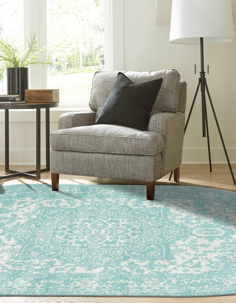 Aqua 7' 10 x 10' Richmond Oval Area Rug Vintage Distressed Look Traditional Design Carpet for Unique Home Interior Design for Sale at Rug Engine