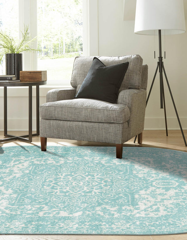 Aqua 7' 10 x 10' Richmond Oval Area Rug Vintage Distressed Look Traditional Design Carpet for Unique Home Interior Design for Sale at Rug Engine