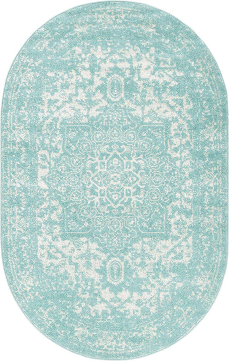 Aqua 5' 3 x 8' Richmond Oval Area Rug Vintage Distressed Look Traditional Design Carpet for Unique Home Interior Design for Sale at Rug Engine