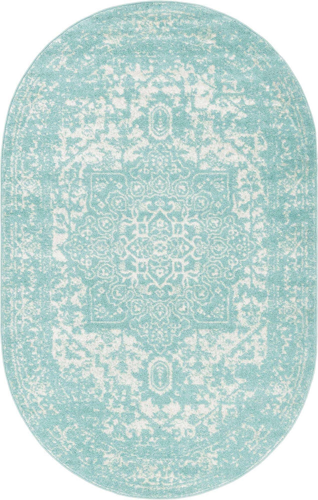 Aqua 5' 3 x 8' Richmond Oval Area Rug Vintage Distressed Look Traditional Design Carpet for Unique Home Interior Design for Sale at Rug Engine