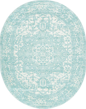Aqua 7' 10 x 10' Richmond Oval Area Rug Vintage Distressed Look Traditional Design Carpet for Unique Home Interior Design for Sale at Rug Engine