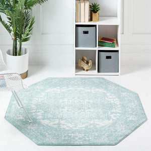 Aqua 5' 3 x 5' 3 Richmond Octagon Area Rug Vintage Distressed Look Traditional Design Carpet for Unique Home Interior Design for Sale at Rug Engine