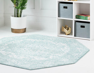Aqua 5' 3 x 5' 3 Richmond Octagon Area Rug Vintage Distressed Look Traditional Design Carpet for Unique Home Interior Design for Sale at Rug Engine