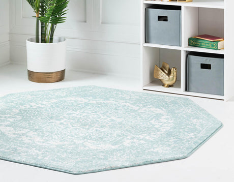 Aqua 5' 3 x 5' 3 Richmond Octagon Area Rug Vintage Distressed Look Traditional Design Carpet for Unique Home Interior Design for Sale at Rug Engine