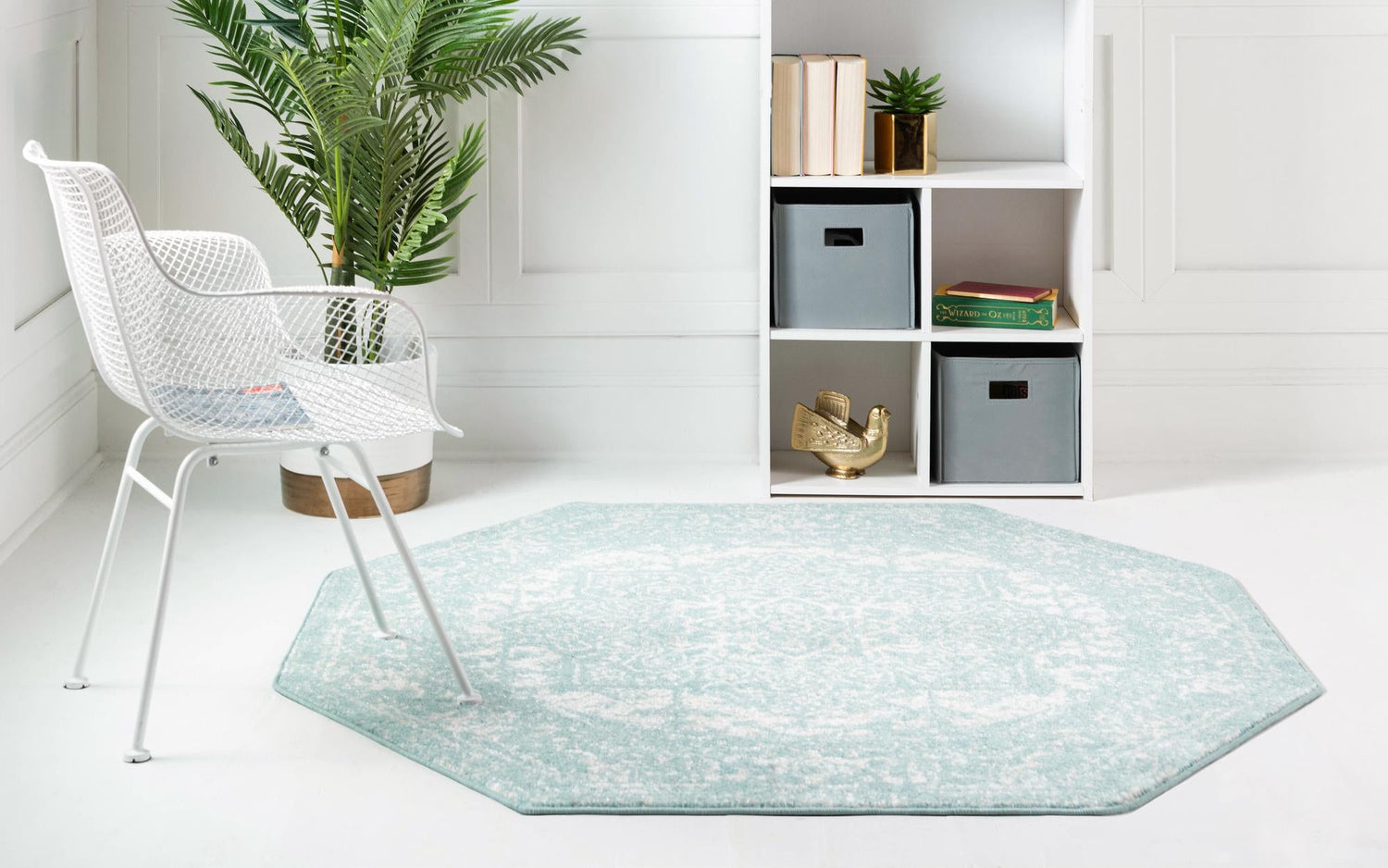 Aqua 5' 3 x 5' 3 Richmond Octagon Area Rug Vintage Distressed Look Traditional Design Carpet for Unique Home Interior Design for Sale at Rug Engine
