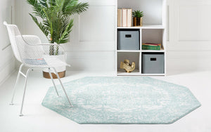 Aqua 5' 3 x 5' 3 Richmond Octagon Area Rug Vintage Distressed Look Traditional Design Carpet for Unique Home Interior Design for Sale at Rug Engine