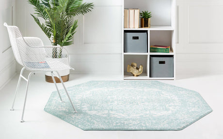 Aqua 5' 3 x 5' 3 Richmond Octagon Area Rug Vintage Distressed Look Traditional Design Carpet for Unique Home Interior Design for Sale at Rug Engine