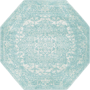 Aqua 5' 3 x 5' 3 Richmond Octagon Area Rug Vintage Distressed Look Traditional Design Carpet for Unique Home Interior Design for Sale at Rug Engine
