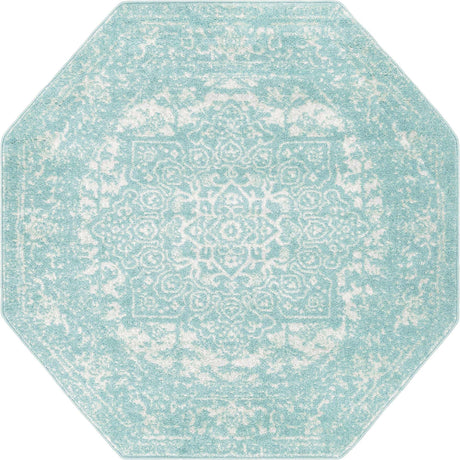 Aqua 5' 3 x 5' 3 Richmond Octagon Area Rug Vintage Distressed Look Traditional Design Carpet for Unique Home Interior Design for Sale at Rug Engine