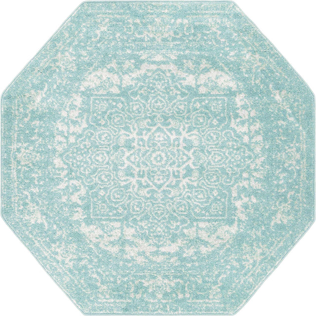 Aqua 5' 3 x 5' 3 Richmond Octagon Area Rug Vintage Distressed Look Traditional Design Carpet for Unique Home Interior Design for Sale at Rug Engine