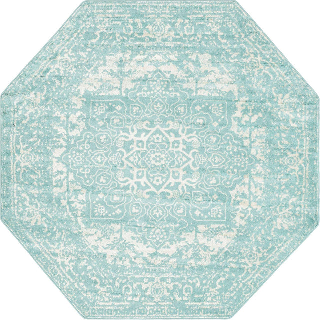 Aqua 7' 10 x 7' 10 Richmond Octagon Area Rug Vintage Distressed Look Traditional Design Carpet for Unique Home Interior Design for Sale at Rug Engine