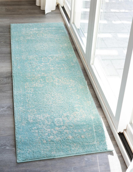 Aqua 2' x 8' Richmond Runner Area Rug Vintage Distressed Look Traditional Design Carpet for Unique Home Interior Design for Sale at Rug Engine