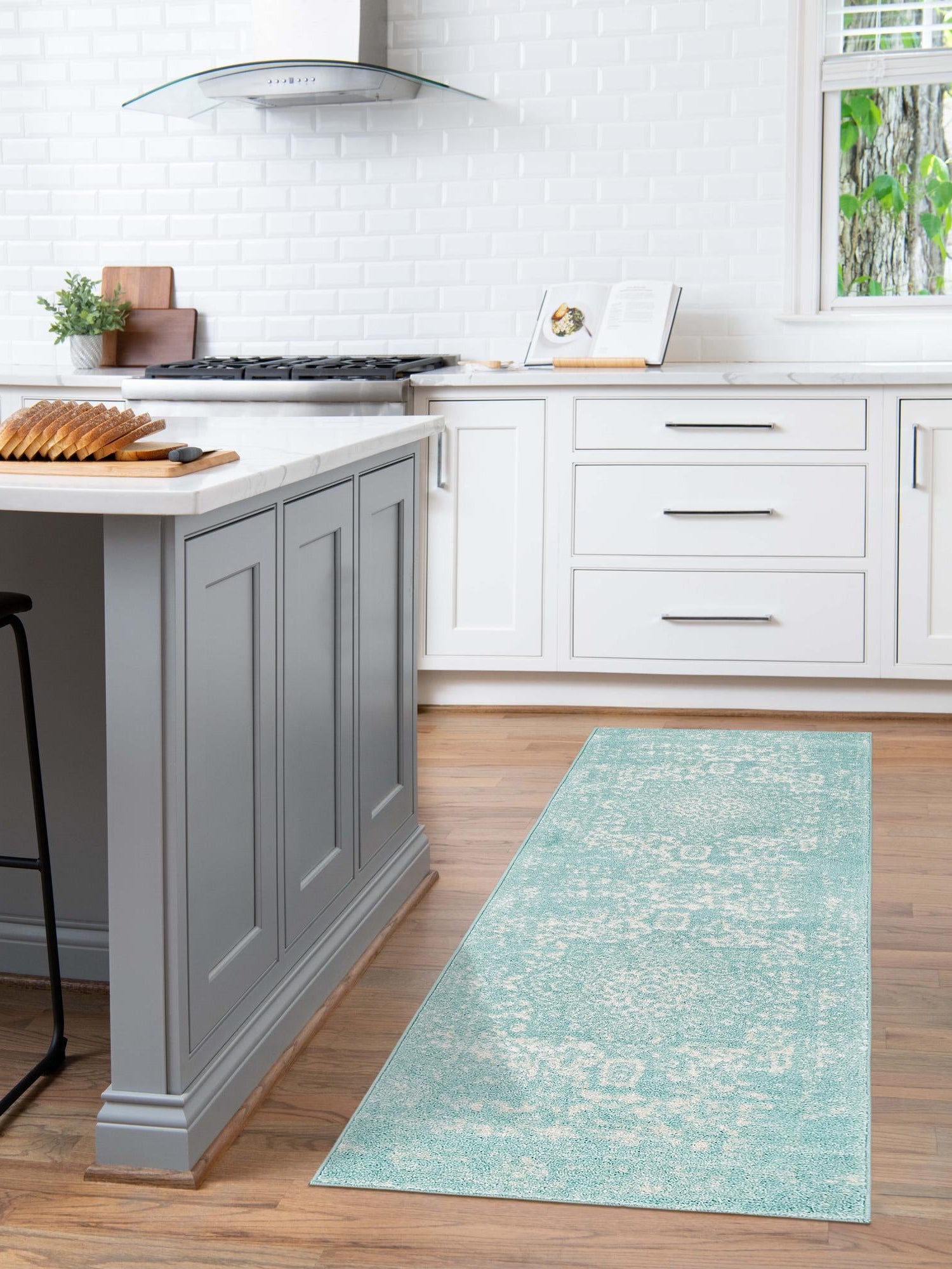 Aqua 2' x 8' Richmond Runner Area Rug Vintage Distressed Look Traditional Design Carpet for Unique Home Interior Design for Sale at Rug Engine