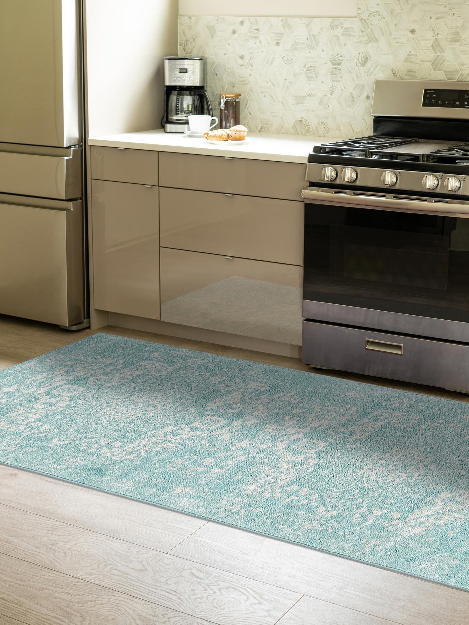 Aqua 2' x 6' 1 Richmond Runner Area Rug Vintage Distressed Look Traditional Design Carpet for Unique Home Interior Design for Sale at Rug Engine