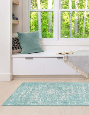 Aqua 2' x 8' Richmond Runner Area Rug Vintage Distressed Look Traditional Design Carpet for Unique Home Interior Design for Sale at Rug Engine