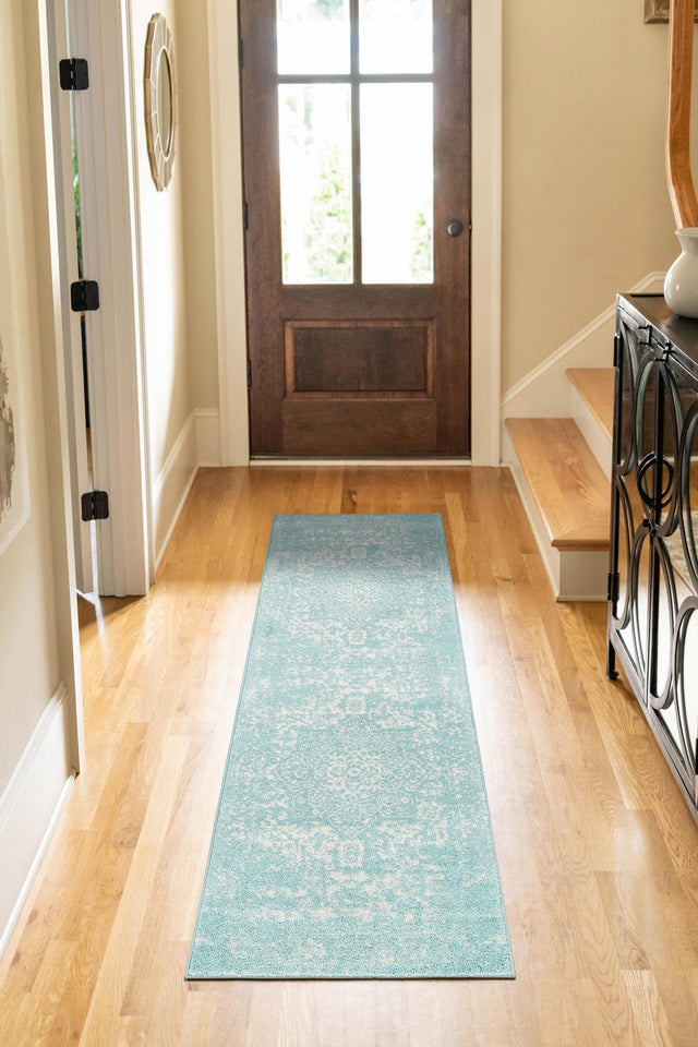 Aqua 2' x 8' Richmond Runner Area Rug Vintage Distressed Look Traditional Design Carpet for Unique Home Interior Design for Sale at Rug Engine