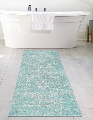 Aqua 2' 7 x 12' Richmond Runner Area Rug Vintage Distressed Look Traditional Design Carpet for Unique Home Interior Design for Sale at Rug Engine