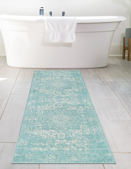 Aqua 2' x 8' Richmond Runner Area Rug Vintage Distressed Look Traditional Design Carpet for Unique Home Interior Design for Sale at Rug Engine
