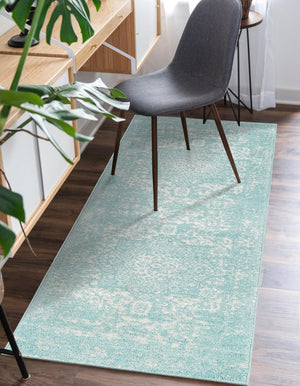 Aqua 2' x 8' Richmond Runner Area Rug Vintage Distressed Look Traditional Design Carpet for Unique Home Interior Design for Sale at Rug Engine