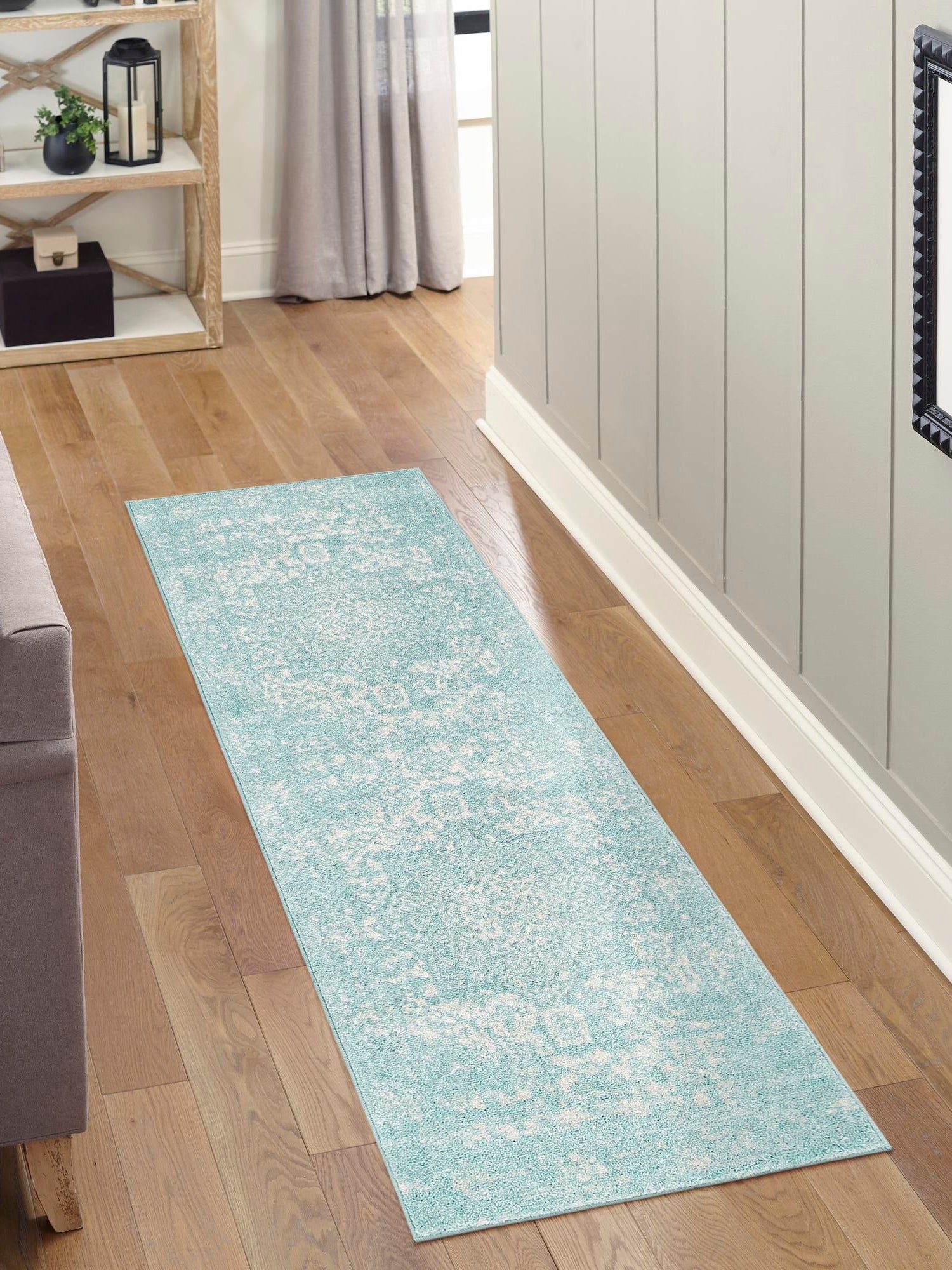 Aqua 2' x 6' 1 Richmond Runner Area Rug Vintage Distressed Look Traditional Design Carpet for Unique Home Interior Design for Sale at Rug Engine