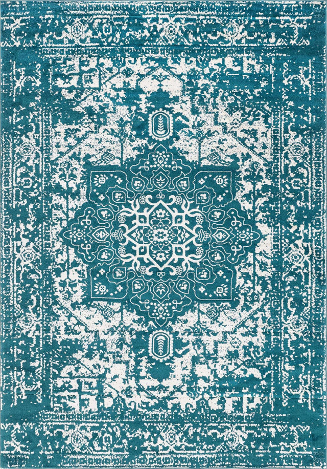 Turquoise 10' x 14' 1 Richmond Rectangle Area Rug Vintage Distressed Look Traditional Design Carpet for Unique Home Interior Design for Sale at Rug Engine