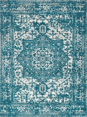 Turquoise 9' x 12' Richmond Rectangle Area Rug Vintage Distressed Look Traditional Design Carpet for Unique Home Interior Design for Sale at Rug Engine
