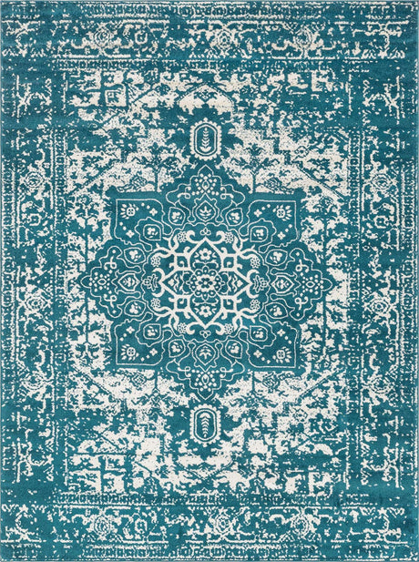 Turquoise 9' x 12' Richmond Rectangle Area Rug Vintage Distressed Look Traditional Design Carpet for Unique Home Interior Design for Sale at Rug Engine