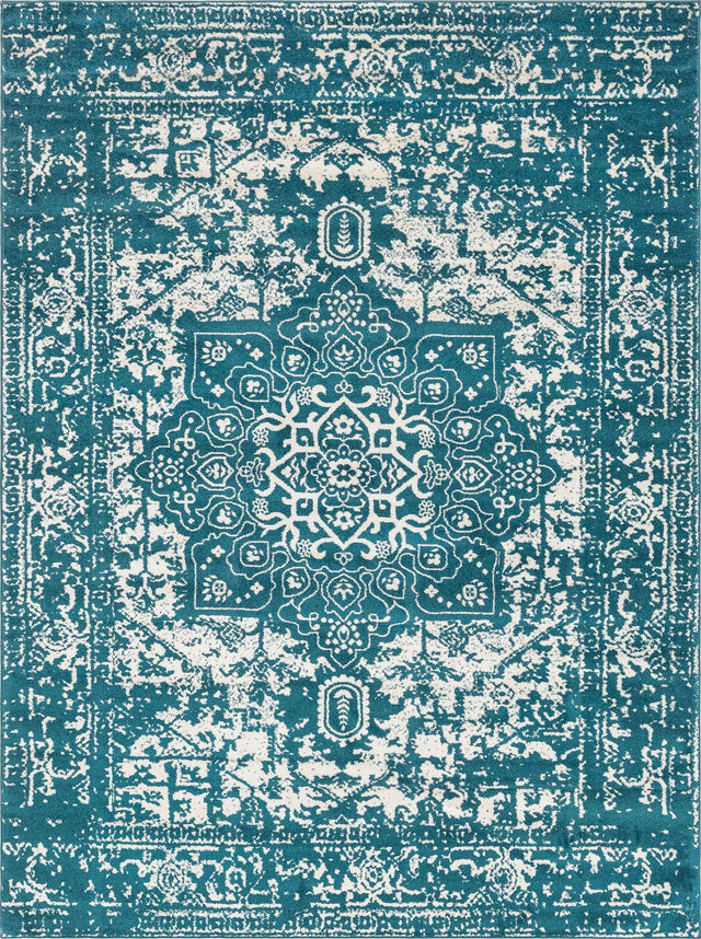 Turquoise 9' x 12' Richmond Rectangle Area Rug Vintage Distressed Look Traditional Design Carpet for Unique Home Interior Design for Sale at Rug Engine