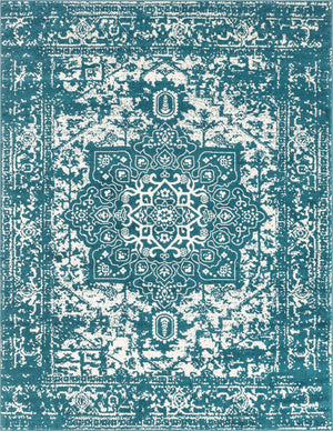 Turquoise 7' 10 x 10' Richmond Rectangle Area Rug Vintage Distressed Look Traditional Design Carpet for Unique Home Interior Design for Sale at Rug Engine