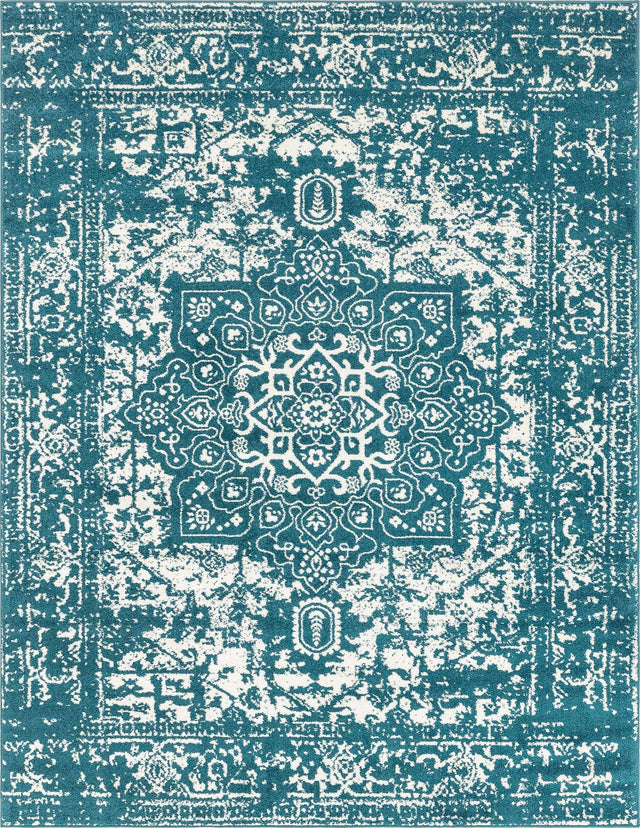 Turquoise 7' 10 x 10' Richmond Rectangle Area Rug Vintage Distressed Look Traditional Design Carpet for Unique Home Interior Design for Sale at Rug Engine