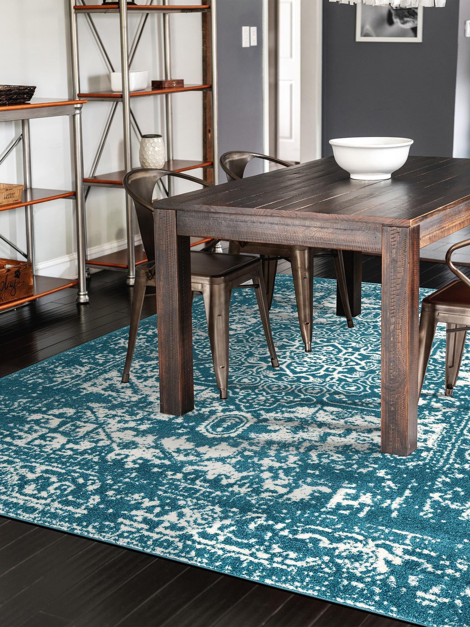 Turquoise 10' x 13' 1 Richmond Rectangle Area Rug Vintage Distressed Look Traditional Design Carpet for Unique Home Interior Design for Sale at Rug Engine