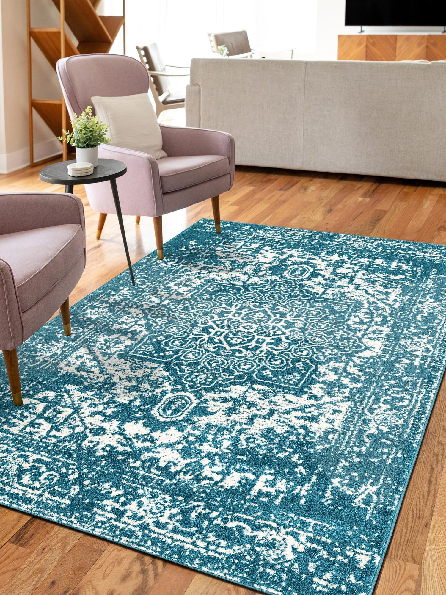 Turquoise 10' x 13' 1 Richmond Rectangle Area Rug Vintage Distressed Look Traditional Design Carpet for Unique Home Interior Design for Sale at Rug Engine